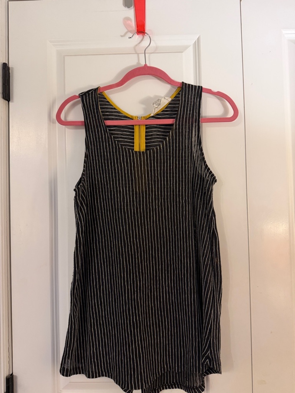 Workshop Republic Clothing Black Pinstripe Tank Top with Yellow Trim
